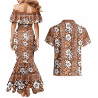 Hawaii Vintage Brown Hibiscus Tapa Pattern Couples Matching Mermaid Dress and Hawaiian Shirt LT05 - Polynesian Pride
