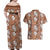 Hawaii Vintage Brown Hibiscus Tapa Pattern Couples Matching Off Shoulder Maxi Dress and Hawaiian Shirt