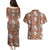 Hawaii Vintage Brown Hibiscus Tapa Pattern Couples Matching Puletasi and Hawaiian Shirt