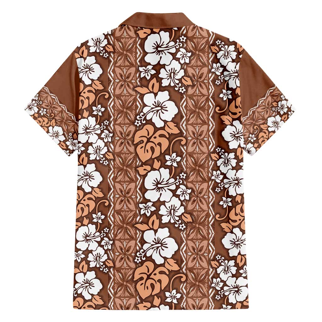 Hawaii Vintage Brown Hibiscus Tapa Pattern Family Matching Long Sleeve Bodycon Dress and Hawaiian Shirt