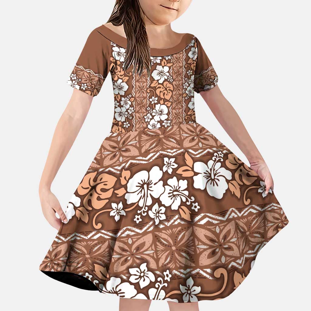 Hawaii Vintage Brown Hibiscus Tapa Pattern Family Matching Puletasi and Hawaiian Shirt
