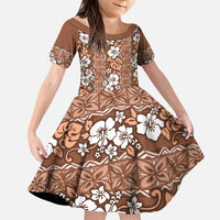 Hawaii Vintage Brown Hibiscus Tapa Pattern Family Matching Puletasi and Hawaiian Shirt