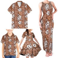 Hawaii Vintage Brown Hibiscus Tapa Pattern Family Matching Tank Maxi Dress and Hawaiian Shirt