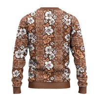 Hawaii Vintage Brown Hibiscus Tapa Pattern Ugly Christmas Sweater