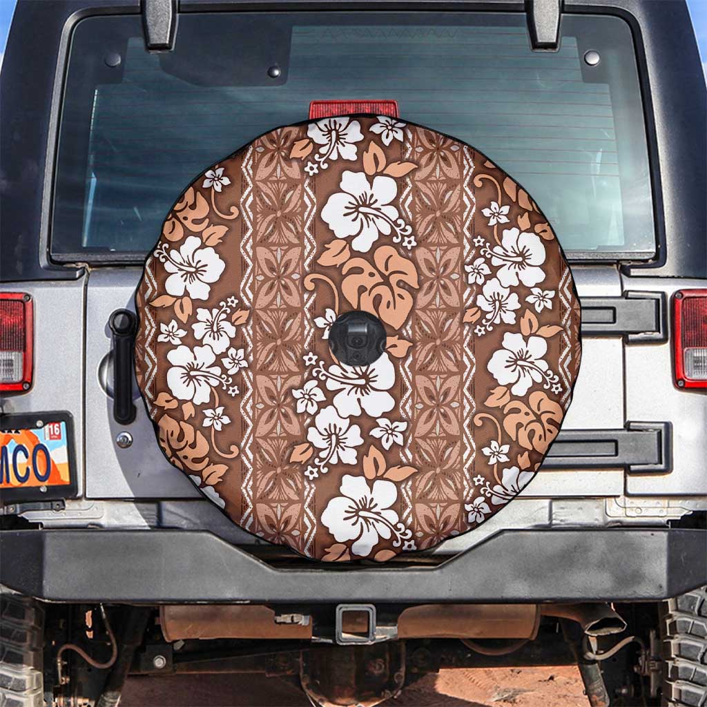 Hawaii Vintage Brown Hibiscus Tapa Pattern Spare Tire Cover