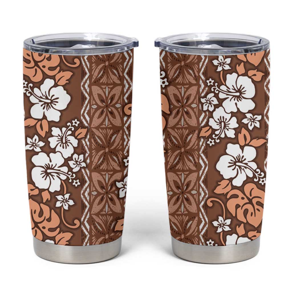 Hawaii Vintage Brown Hibiscus Tapa Pattern Tumbler Cup LT05 Brown - Polynesian Pride