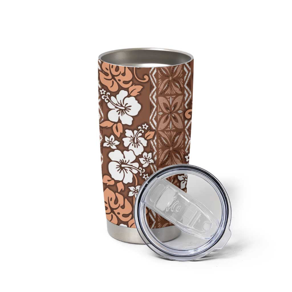 Hawaii Vintage Brown Hibiscus Tapa Pattern Tumbler Cup LT05 - Polynesian Pride