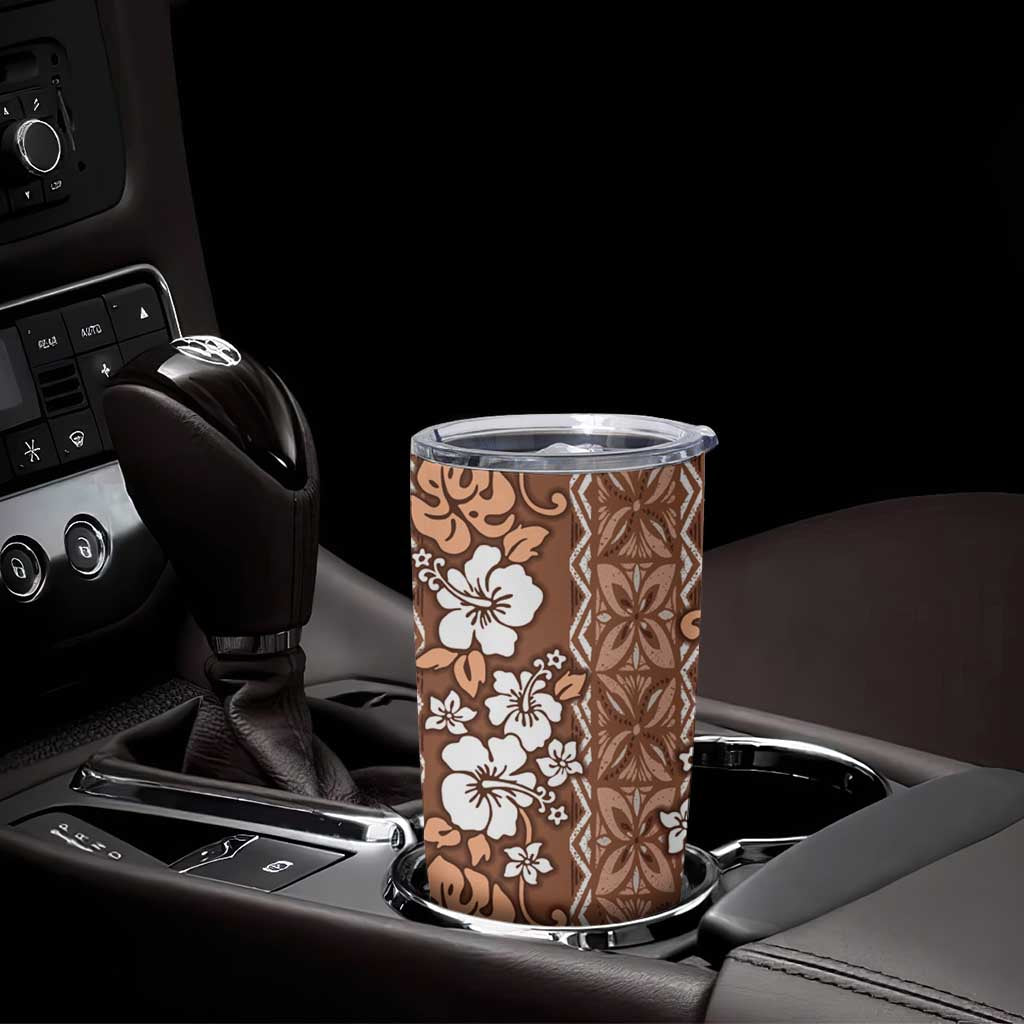 Hawaii Vintage Brown Hibiscus Tapa Pattern Tumbler Cup LT05 - Polynesian Pride