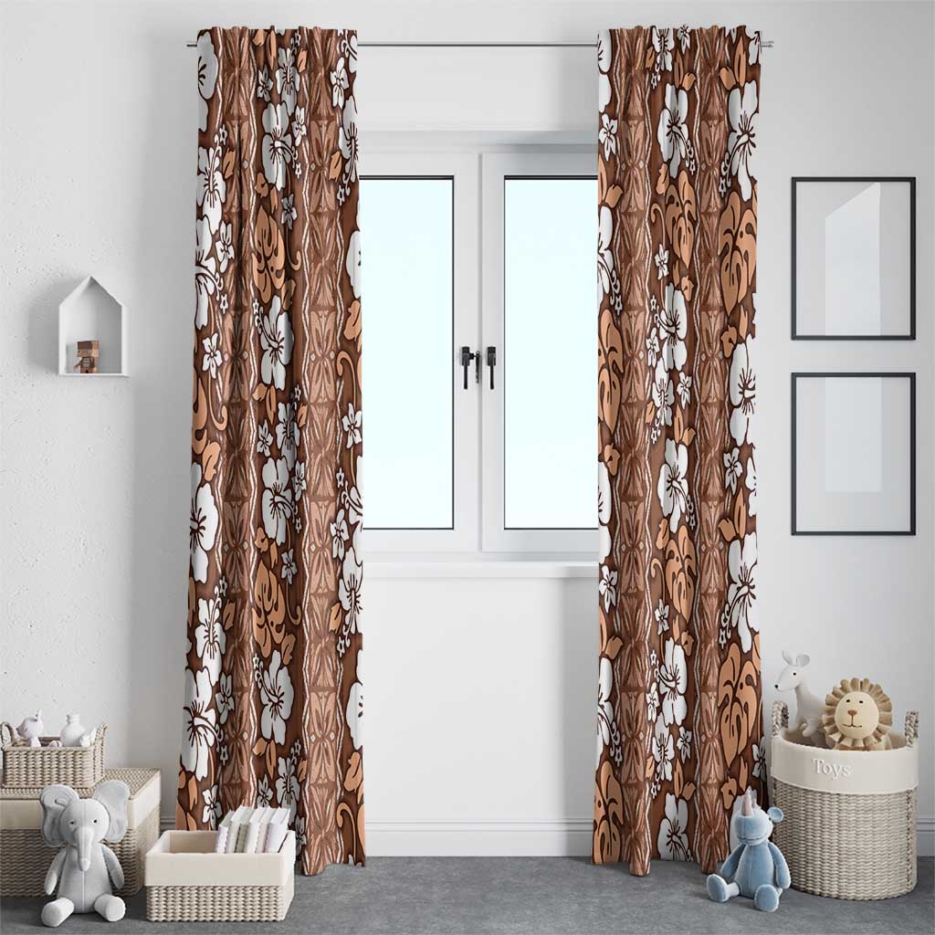 Hawaii Vintage Brown Hibiscus Tapa Pattern Window Curtain