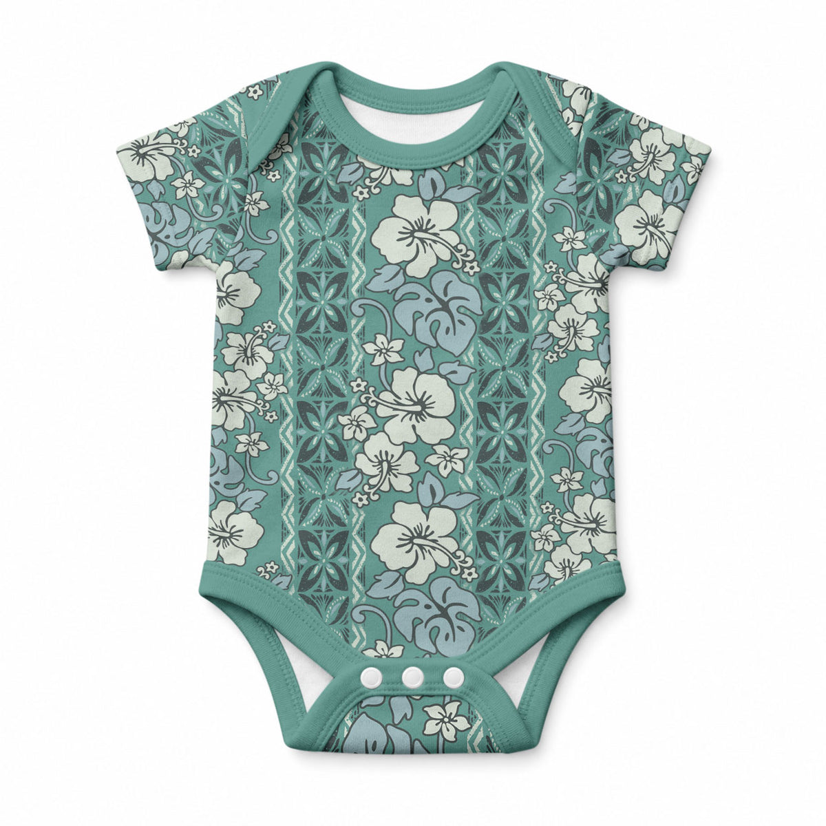 Hawaii Vintage Green Hibiscus Tapa Pattern Baby Onesie LT05 Green - Polynesian Pride