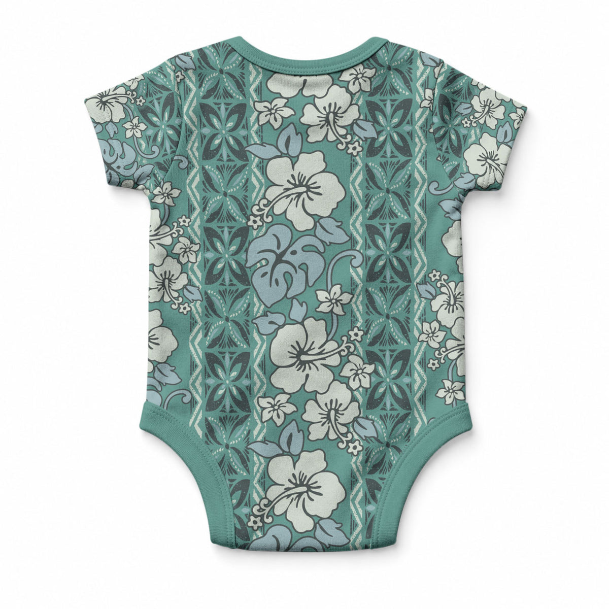 Hawaii Vintage Green Hibiscus Tapa Pattern Baby Onesie LT05 - Polynesian Pride
