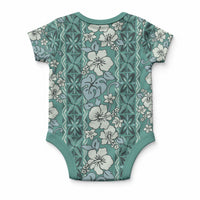 Hawaii Vintage Green Hibiscus Tapa Pattern Baby Onesie LT05 - Polynesian Pride
