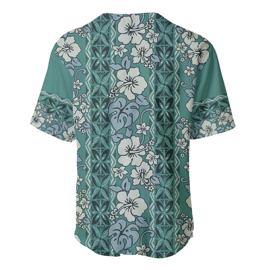 Hawaii Vintage Green Hibiscus Tapa Pattern Baseball Jersey