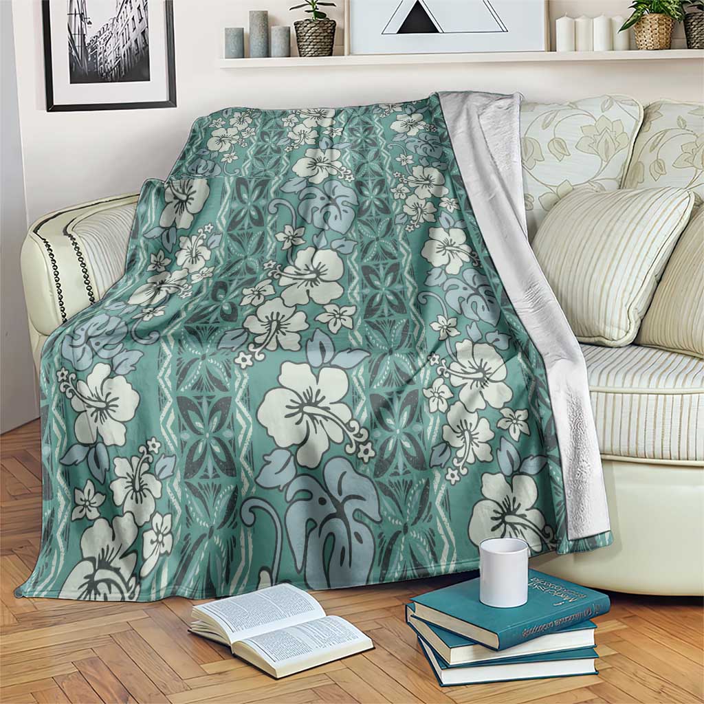 Hawaii Vintage Green Hibiscus Tapa Pattern Blanket