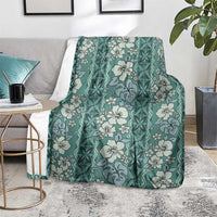Hawaii Vintage Green Hibiscus Tapa Pattern Blanket