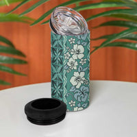 Hawaii Vintage Green Hibiscus Tapa Pattern 4 in 1 Can Cooler Tumbler
