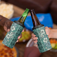 Hawaii Vintage Green Hibiscus Tapa Pattern 4 in 1 Can Cooler Tumbler