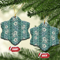 Hawaii Vintage Green Hibiscus Tapa Pattern Ceramic Ornament