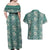 Hawaii Vintage Green Hibiscus Tapa Pattern Couples Matching Off Shoulder Maxi Dress and Hawaiian Shirt