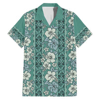 Hawaii Vintage Green Hibiscus Tapa Pattern Family Matching Mermaid Dress and Hawaiian Shirt