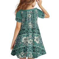 Hawaii Vintage Green Hibiscus Tapa Pattern Family Matching Short Sleeve Bodycon Dress and Hawaiian Shirt