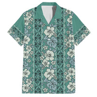 Hawaii Vintage Green Hibiscus Tapa Pattern Family Matching Summer Maxi Dress and Hawaiian Shirt