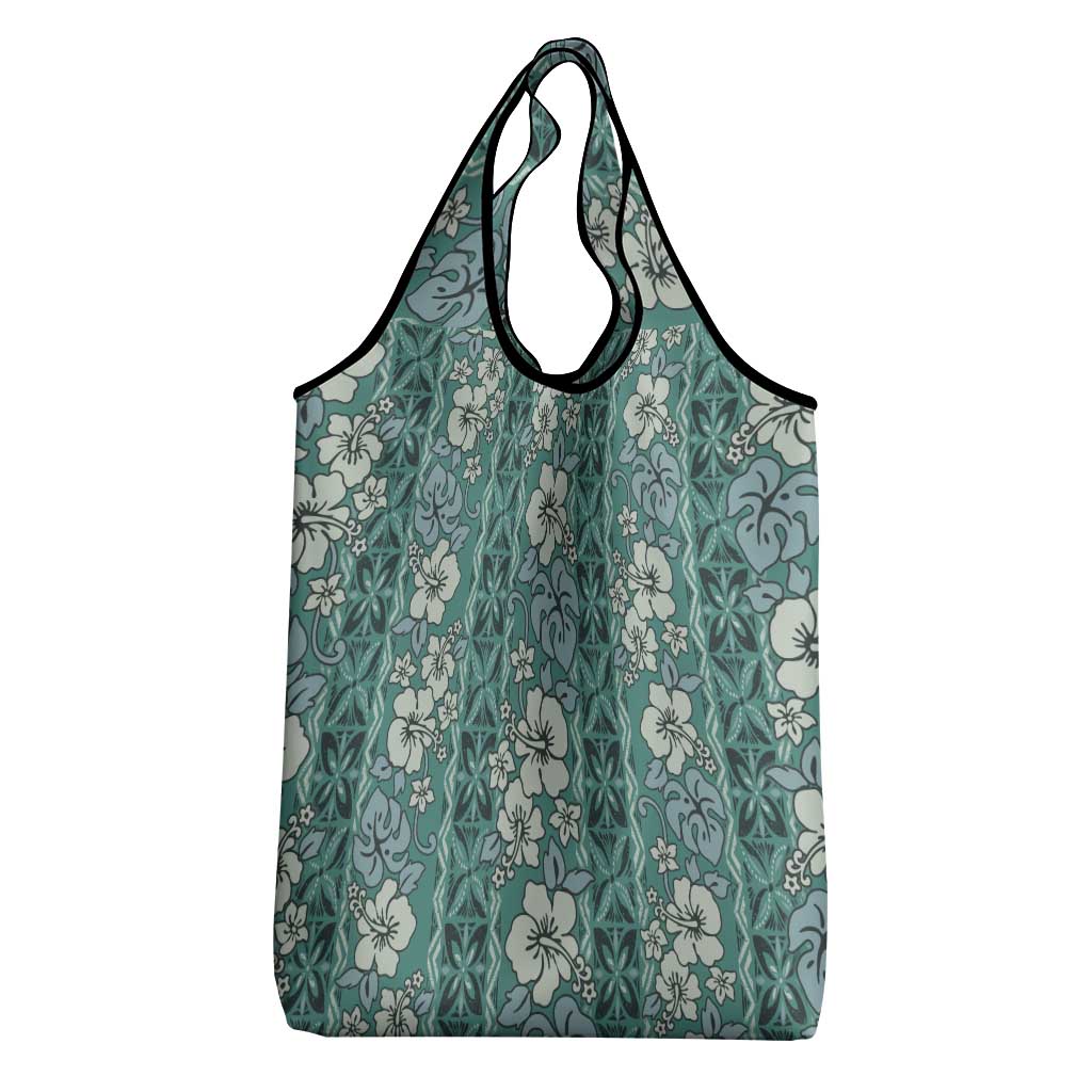 Hawaii Vintage Green Hibiscus Tapa Pattern Grocery Bag