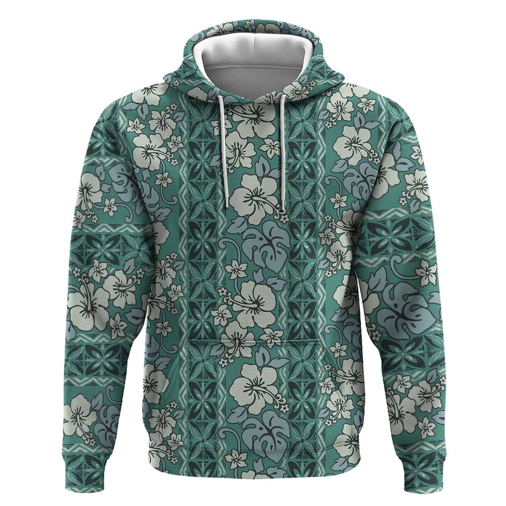 Hawaii Vintage Green Hibiscus Tapa Pattern Hoodie