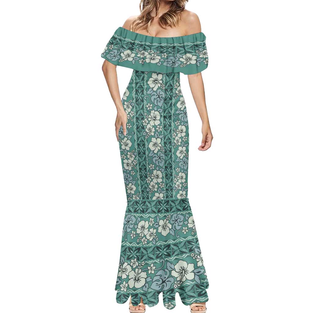Hawaii Vintage Green Hibiscus Tapa Pattern Mermaid Dress LT05 - Polynesian Pride