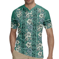 Hawaii Vintage Green Hibiscus Tapa Pattern Rugby Jersey
