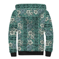 Hawaii Vintage Green Hibiscus Tapa Pattern Sherpa Hoodie