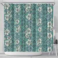 Hawaii Vintage Green Hibiscus Tapa Pattern Shower Curtain
