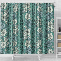 Hawaii Vintage Green Hibiscus Tapa Pattern Shower Curtain
