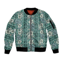 Hawaii Vintage Green Hibiscus Tapa Pattern Sleeve Zip Bomber Jacket LT05 Unisex Green - Polynesian Pride