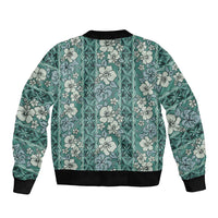 Hawaii Vintage Green Hibiscus Tapa Pattern Sleeve Zip Bomber Jacket LT05 - Polynesian Pride