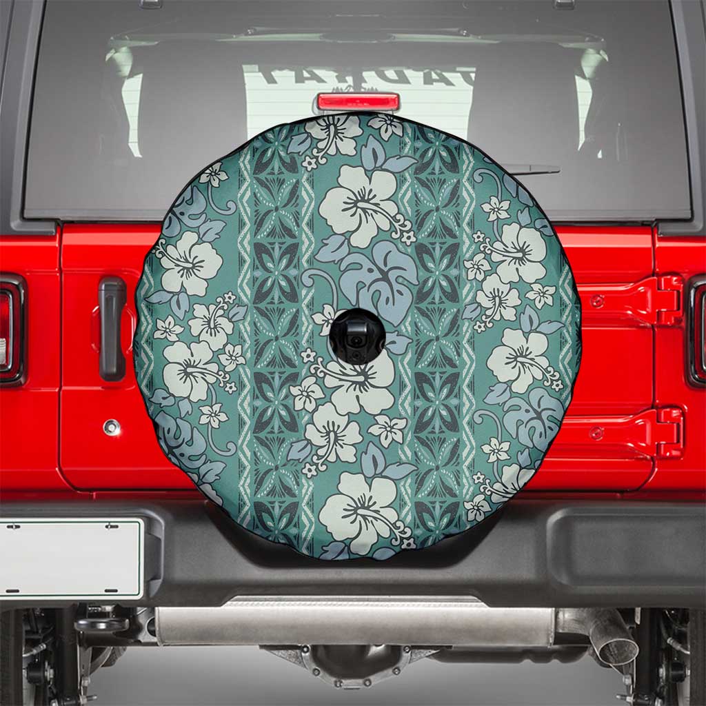 Hawaii Vintage Green Hibiscus Tapa Pattern Spare Tire Cover