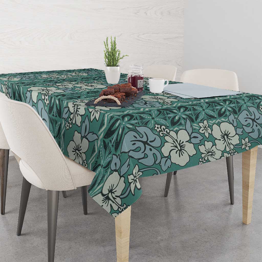 Hawaii Vintage Green Hibiscus Tapa Pattern Tablecloth