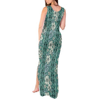 Hawaii Vintage Green Hibiscus Tapa Pattern Tank Maxi Dress