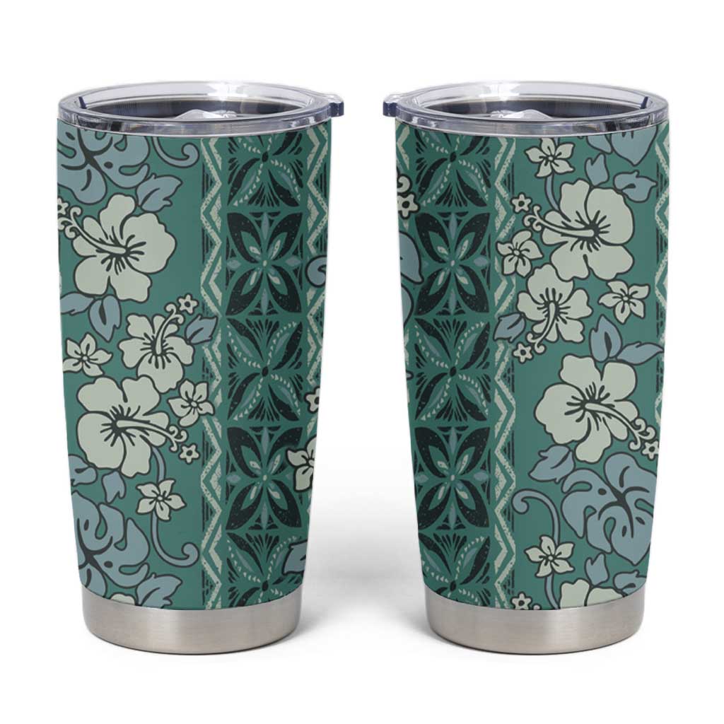 Hawaii Vintage Green Hibiscus Tapa Pattern Tumbler Cup