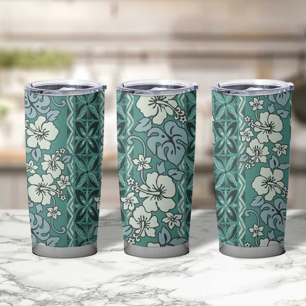 Hawaii Vintage Green Hibiscus Tapa Pattern Tumbler Cup LT05 - Polynesian Pride