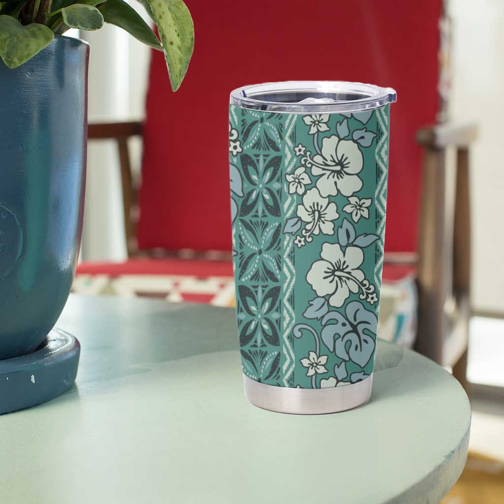 Hawaii Vintage Green Hibiscus Tapa Pattern Tumbler Cup LT05 - Polynesian Pride