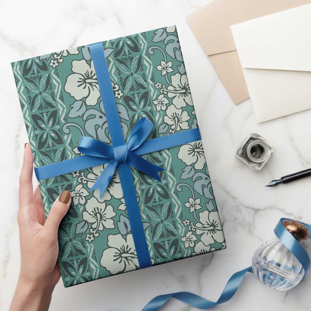 Hawaii Vintage Green Hibiscus Tapa Pattern Wrapping Paper - Polynesian Pride