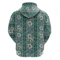Hawaii Vintage Green Hibiscus Tapa Pattern Zip Hoodie