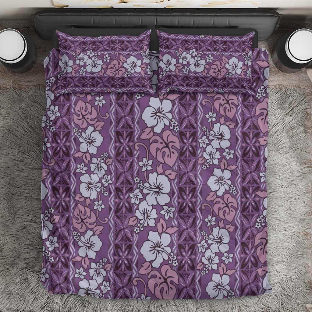 Hawaii Vintage Violet Hibiscus Tapa Pattern Bedding Set