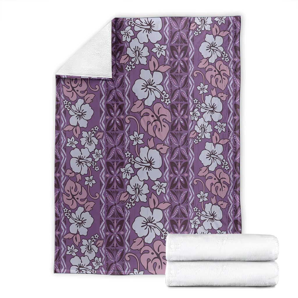 Hawaii Vintage Violet Hibiscus Tapa Pattern Blanket