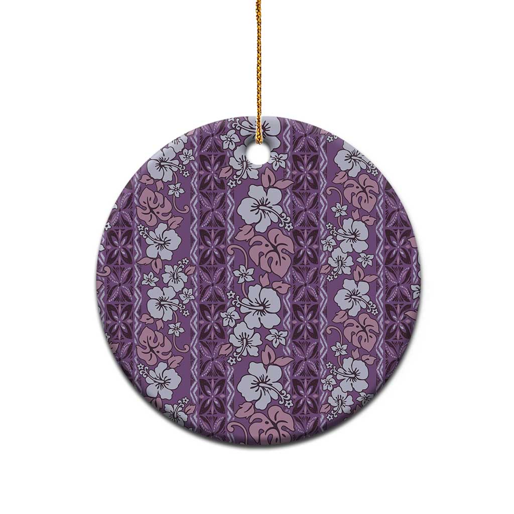 Hawaii Vintage Violet Hibiscus Tapa Pattern Ceramic Ornament