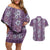 Hawaii Vintage Violet Hibiscus Tapa Pattern Couples Matching Off Shoulder Short Dress and Hawaiian Shirt