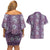 Hawaii Vintage Violet Hibiscus Tapa Pattern Couples Matching Off Shoulder Short Dress and Hawaiian Shirt