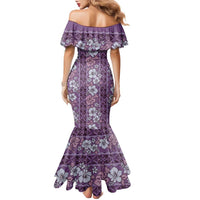 Hawaii Vintage Violet Hibiscus Tapa Pattern Family Matching Mermaid Dress and Hawaiian Shirt