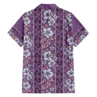 Hawaii Vintage Violet Hibiscus Tapa Pattern Family Matching Summer Maxi Dress and Hawaiian Shirt